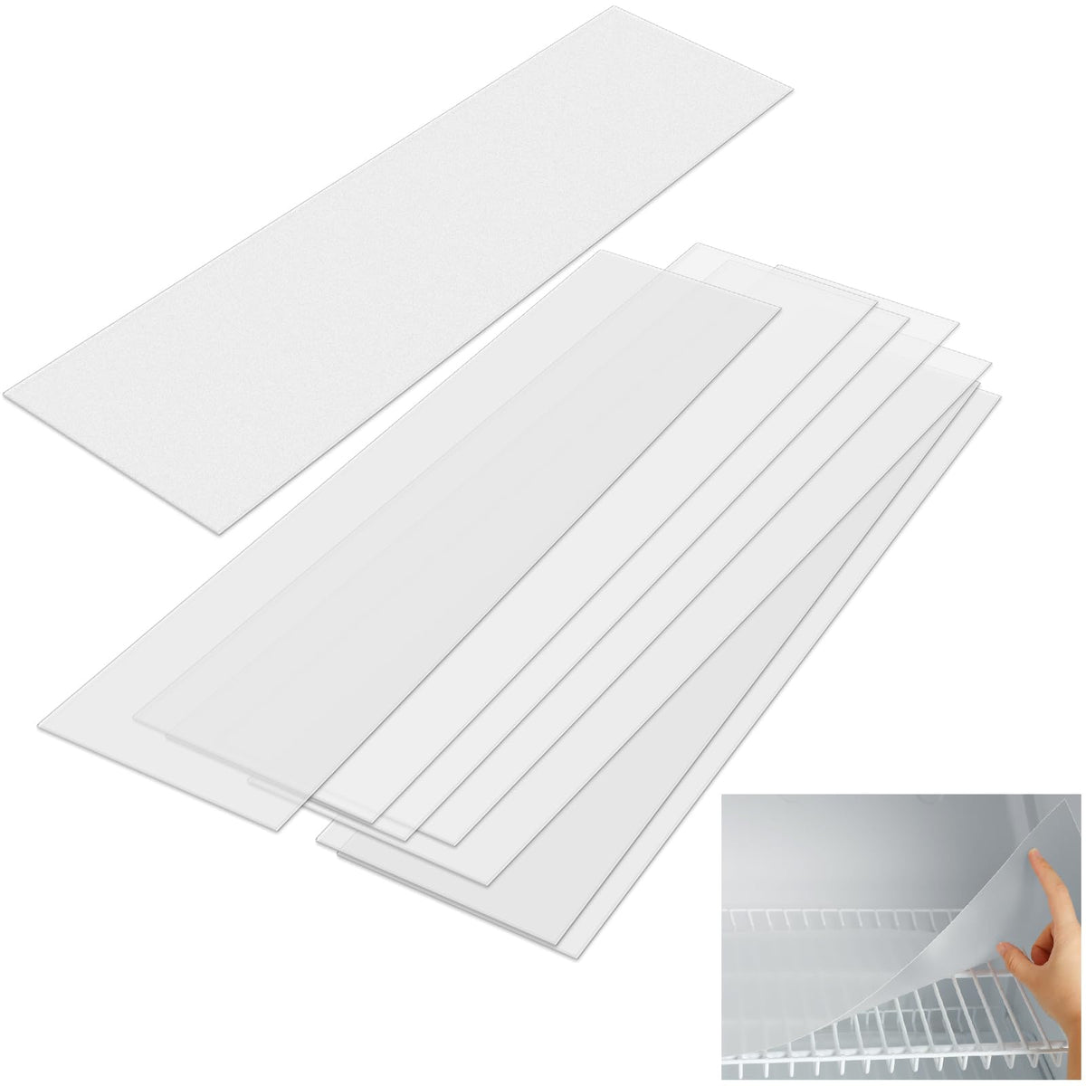 Barydat frosted plastic shelf liner for 12x48 inch wire shelves provides a grippy, tidy surface.