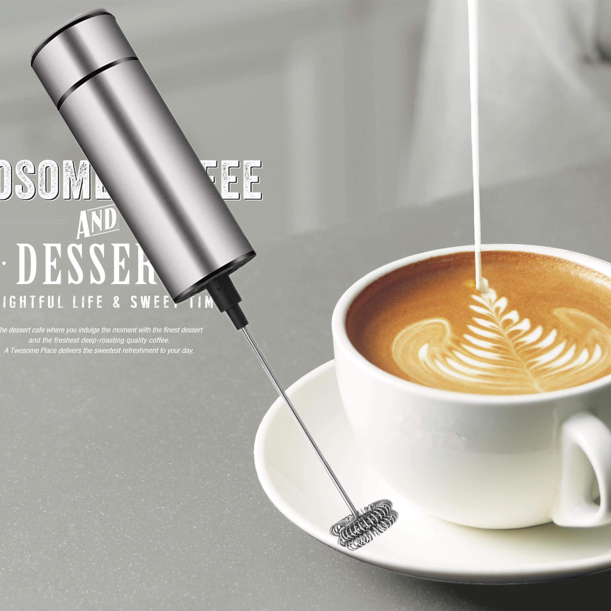 BASECENT close-up of the double whisk delivering rich milk foam