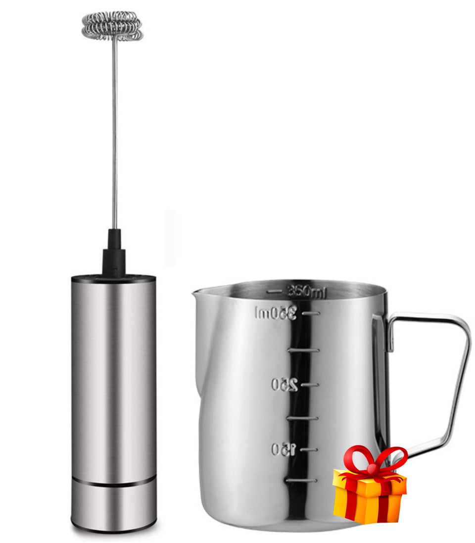 BASECENT milk frother in use to create creamy foam for home coffee