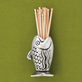 Close-up of Basic Spirit toothpick holder with handcrafted pewter detailing