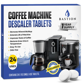 Bastion coffee cleaner tablet close-up showing descaling action for cleaner brews