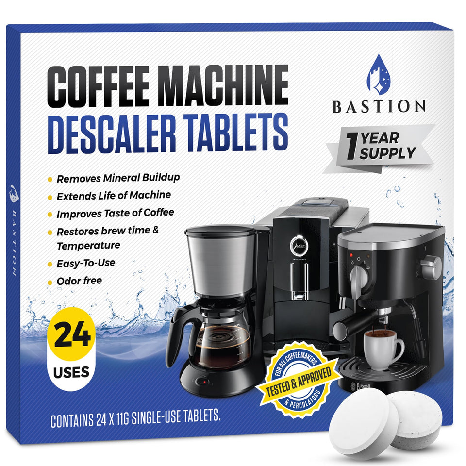 Bastion coffee cleaner tablet close-up showing descaling action for cleaner brews