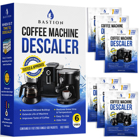 Bastion descaling powder sachet for coffee machines promotes easy maintenance and safe cleaning