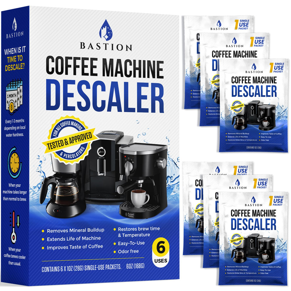 Bastion descaling powder sachet for coffee machines promotes easy maintenance and safe cleaning