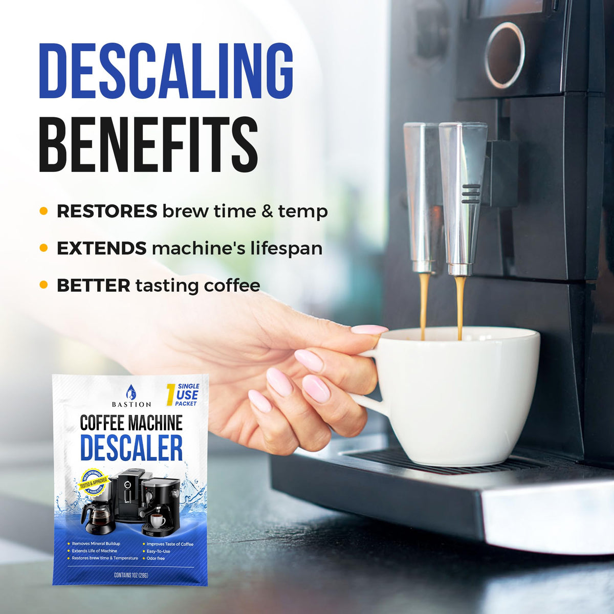 Bastion espresso machine descaling cycle keeping flavor extraction smooth
