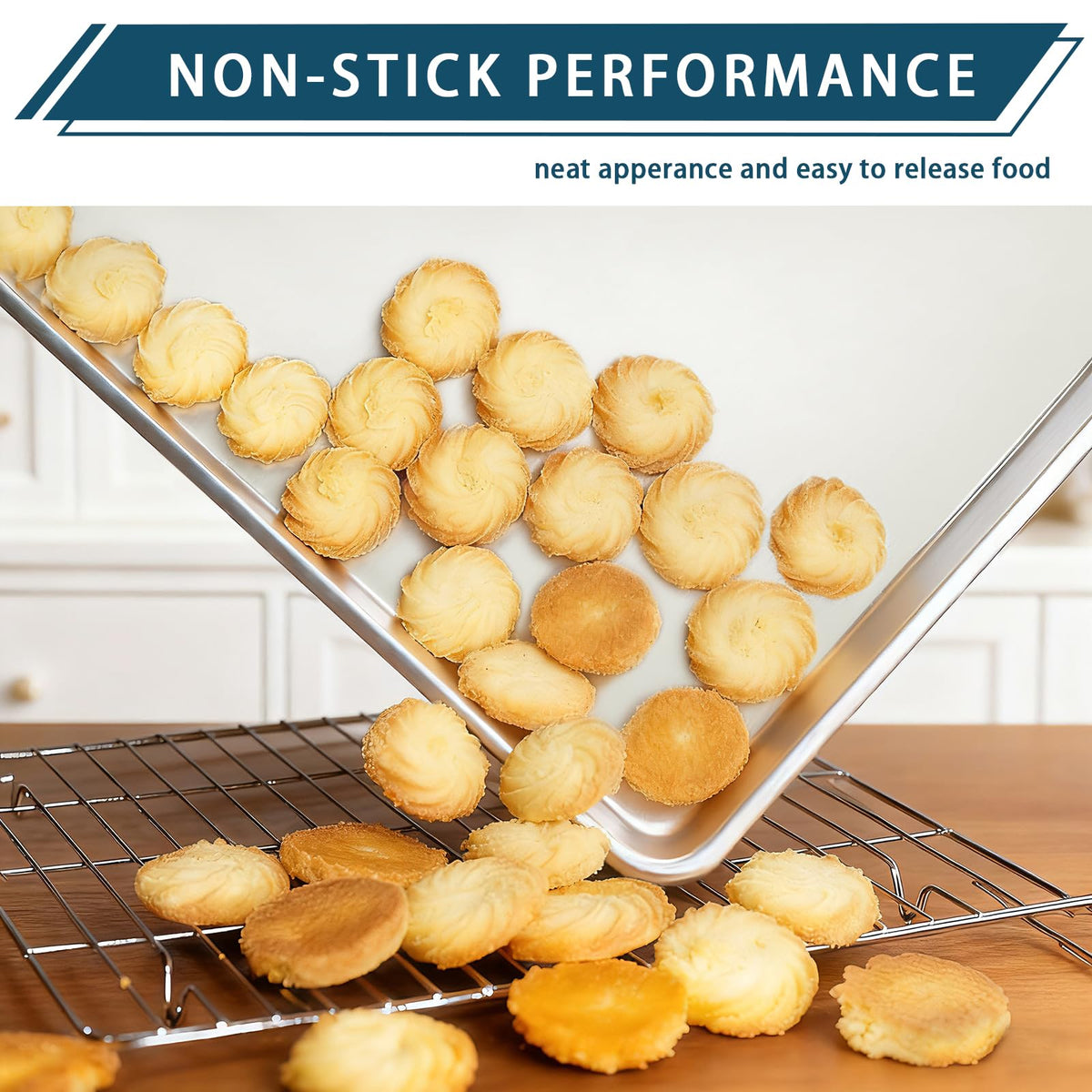 Bastwe 1-inch depth cookie sheet prevents overflow and supports even cooking.