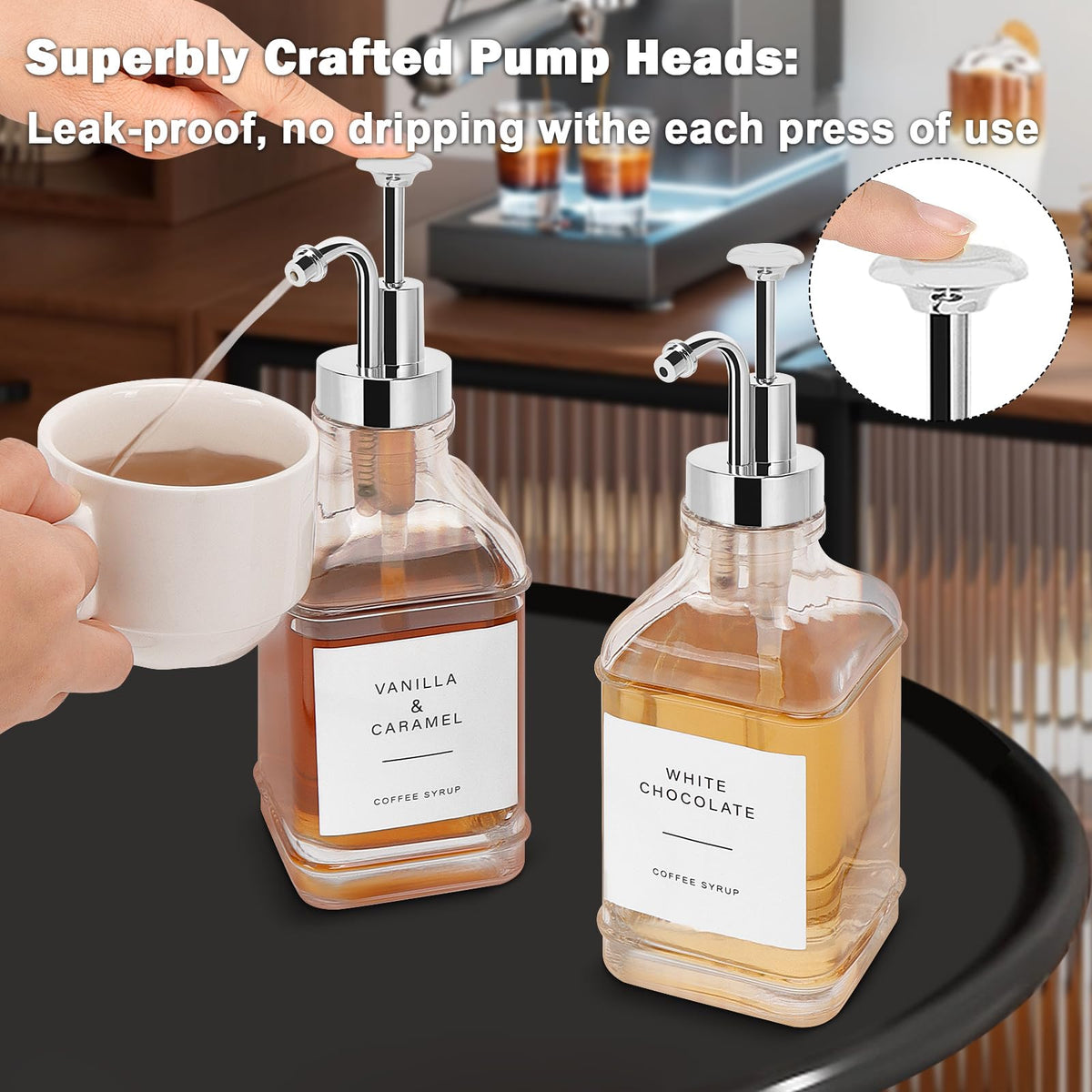 BathAce clear glass syrup bottle showcases premium durability and elegance.