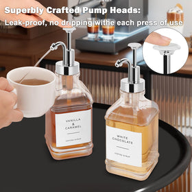 BathAce clear glass syrup bottle showcases premium durability and elegance.