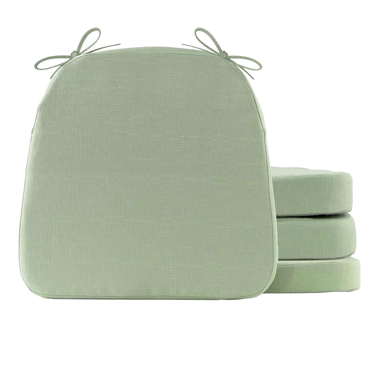 Battilo Home sage green chair cushions show fabric texture for comfortable dining seating.