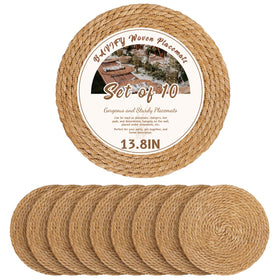 BAVIFY 13.8-inch round woven placemats show natural rattan texture for elegant dining.