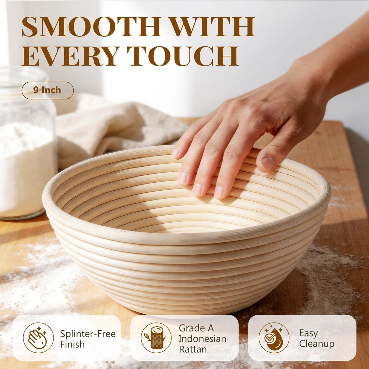 BAVIFY banneton basket dust-release design for easy flour release