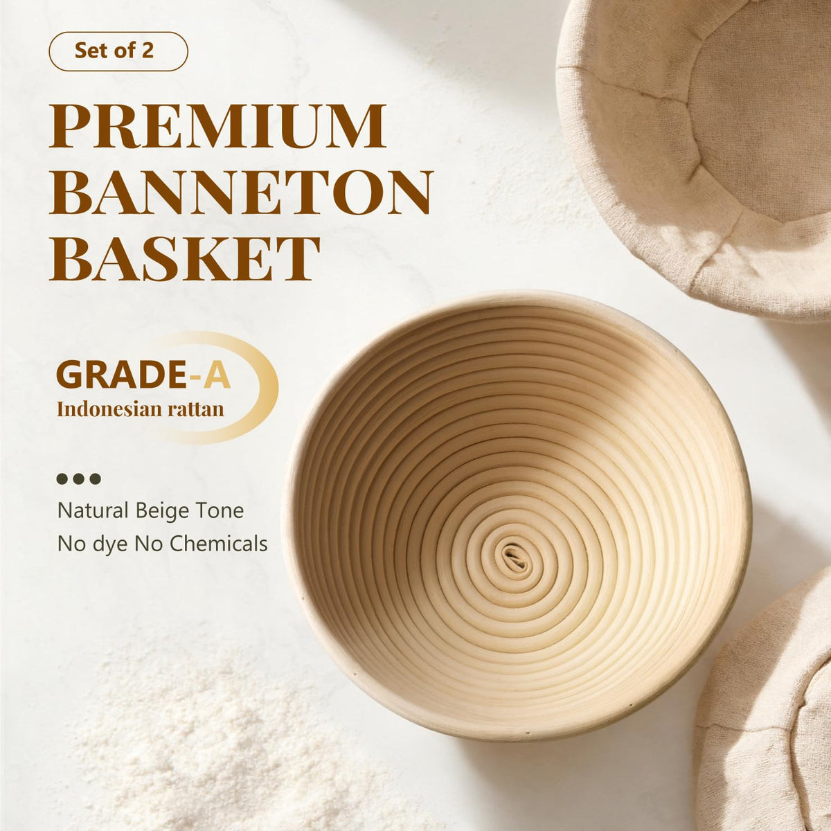 BAVIFY banneton basket natural rattan with smooth surface for artisan dough