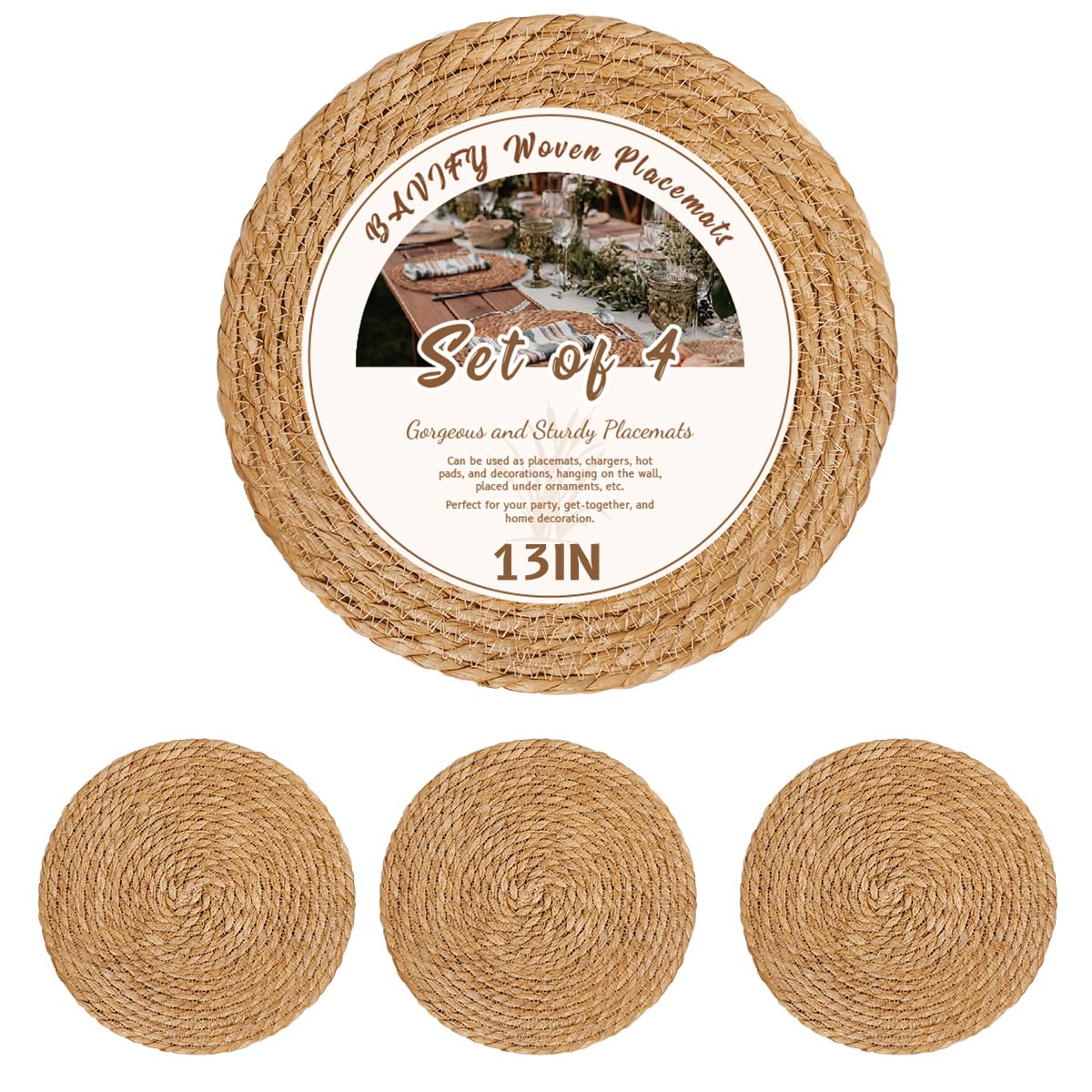 BAVIFY round placemats 13-inch chargers protect plates and elevate table decor.