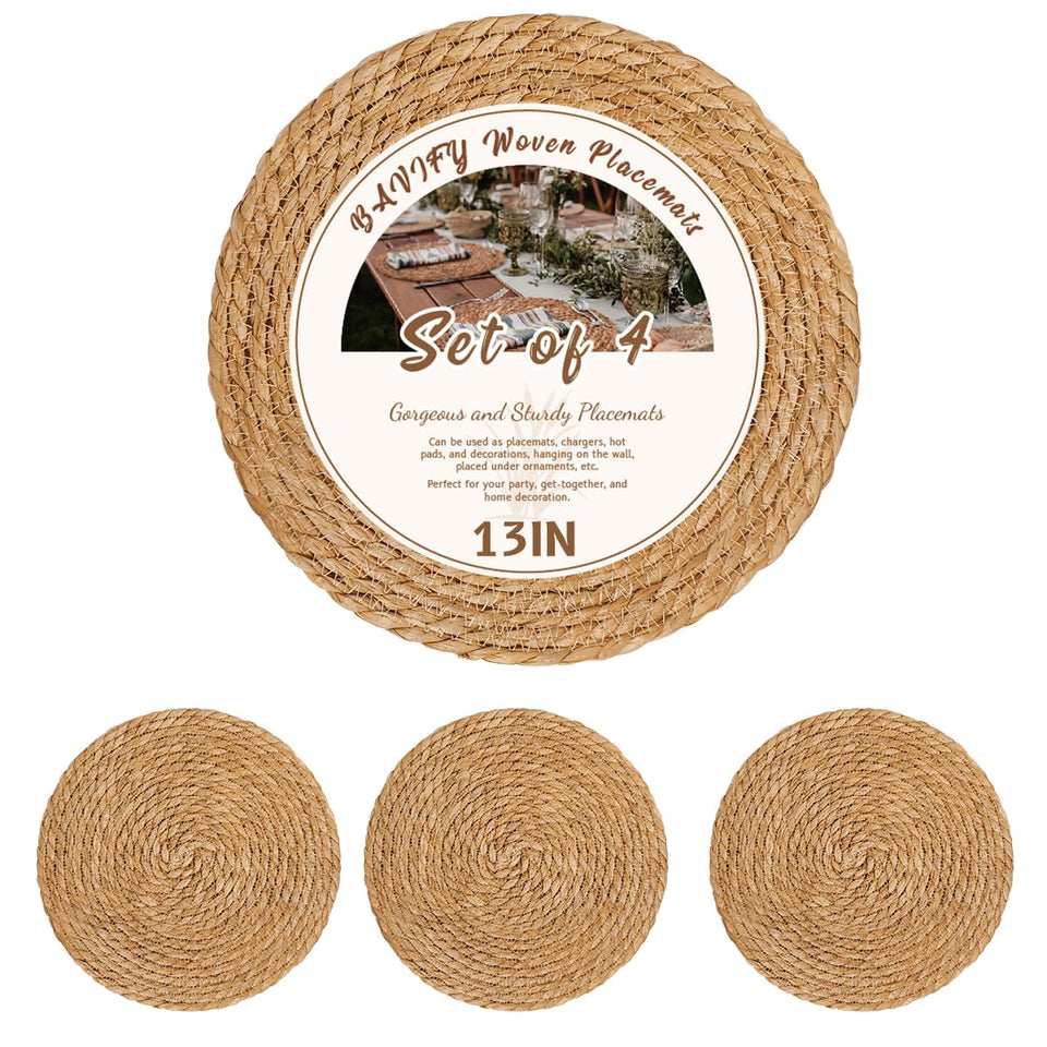 BAVIFY round placemats 13-inch chargers protect plates and elevate table decor.