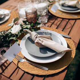 BAVIFY woven placemats highlight water hyacinth texture for rustic farmhouse style.