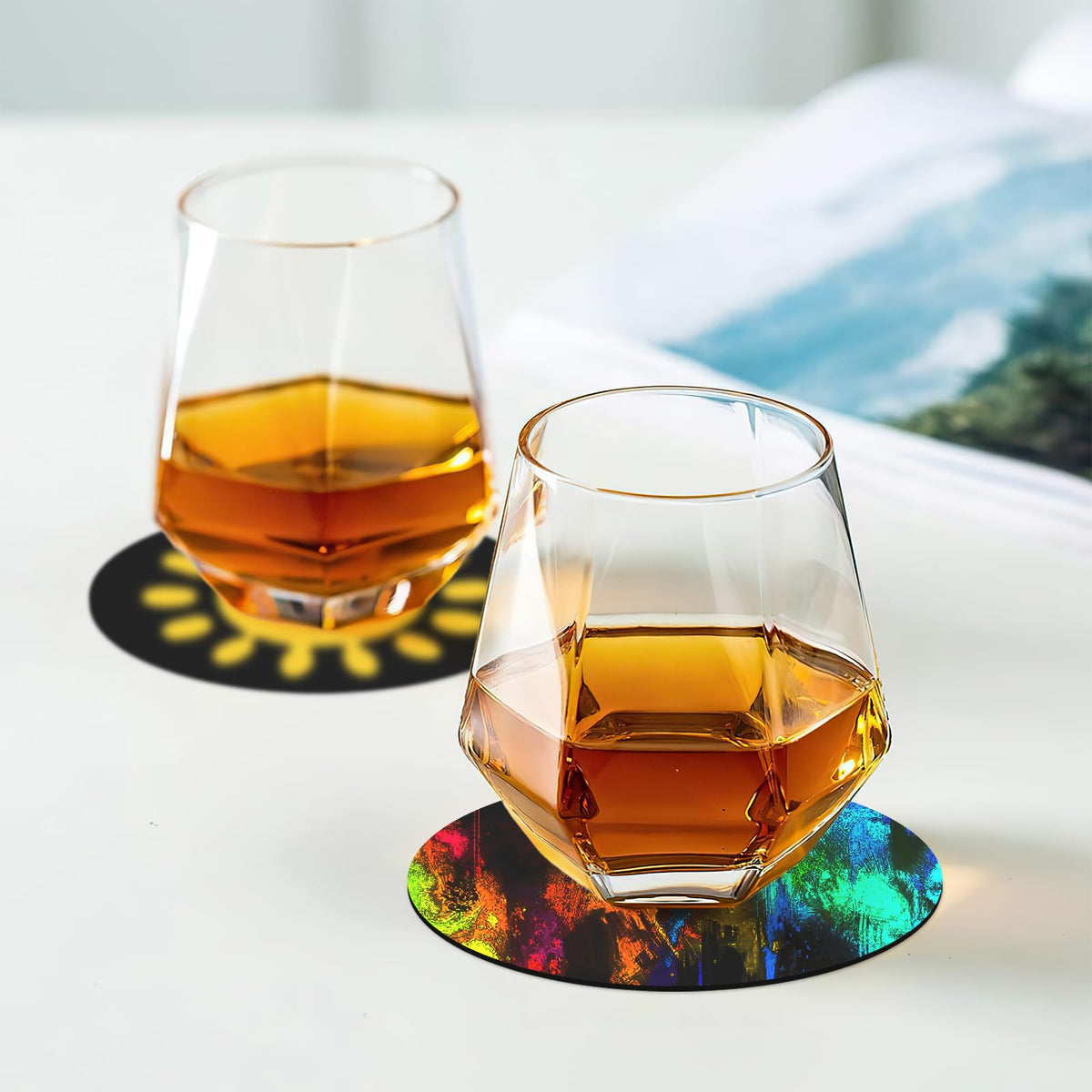 Bavlesfuire bar scene using coasters for gatherings and service.