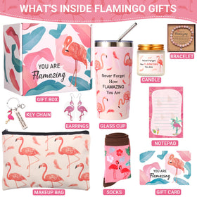 Bayelove flamingo makeup bag keeps cosmetics organized on the go.