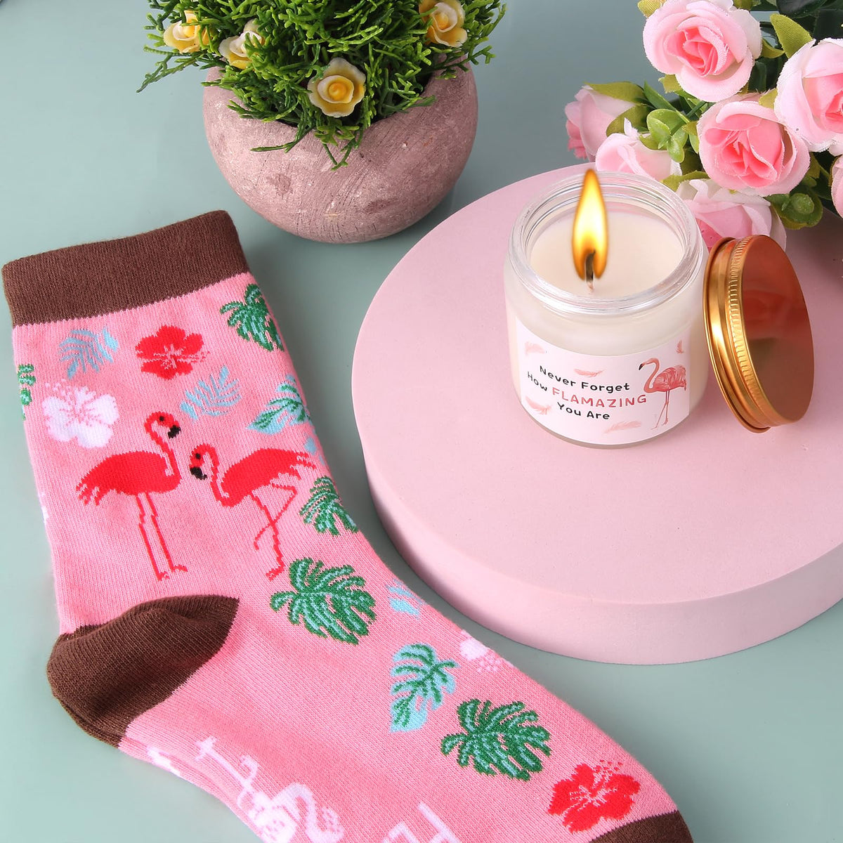 Bayelove flamingo socks provide cozy warmth with a cute pink motif.
