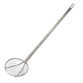 Bayou Classic 36in mesh skimmer with handle and bowl for boiling seafood safely.