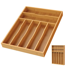 Bayting bamboo silverware organizer with 7-slot design for neat separation.
