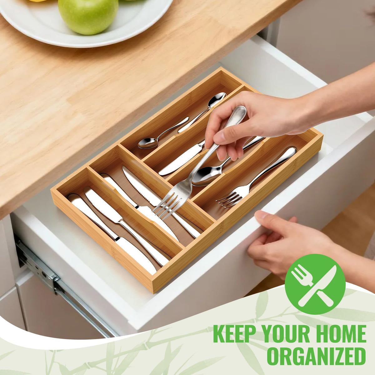 Bayting bamboo organizer placed inside a drawer for easy access.