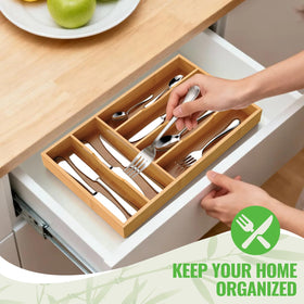 Bayting bamboo organizer placed inside a drawer for easy access.