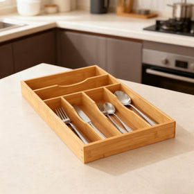 Bayting bamboo storage solution improves drawer organization.