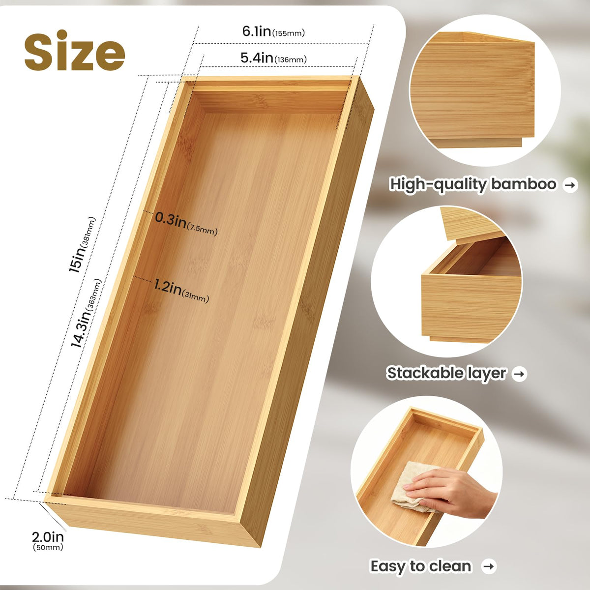 Bayting smooth-edged bamboo organizer protects surfaces while keeping tools within reach