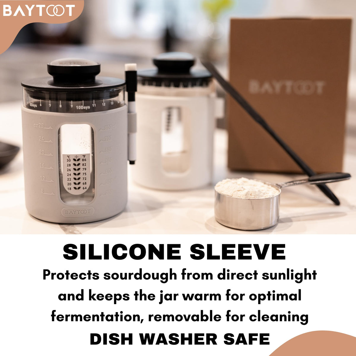 Baytoot removable silicone sleeve blocks light to help fermentation warmth.
