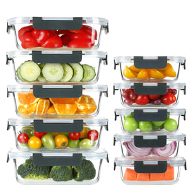 Bayzz 10-pack glass meal prep containers for organized weekly meals.