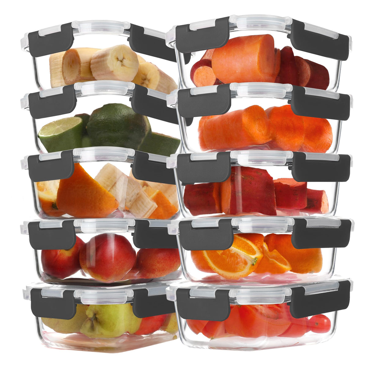 BAYZZ 10-pack glass meal prep container 22 oz for portioned meals on the go