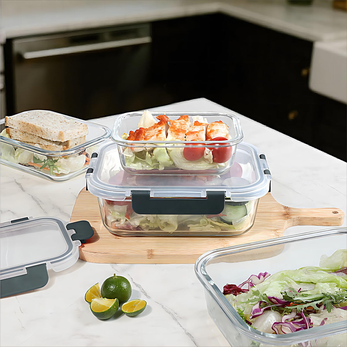 Bayzz dishwasher-safe glass storage for quick cleanup after meals and prep.