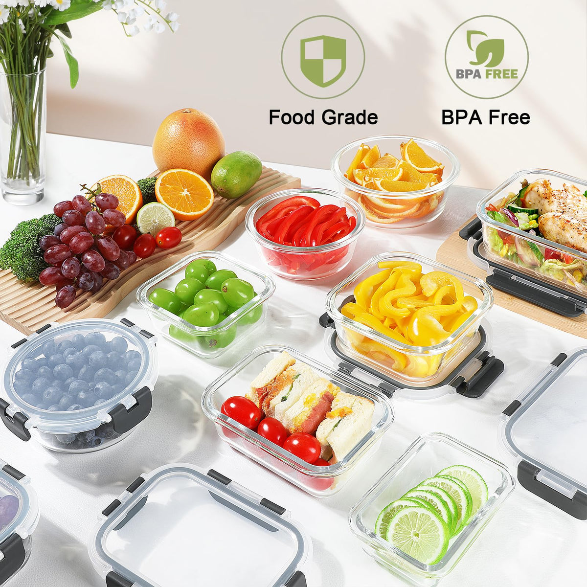 Bayzz containers feature four-sided locking clips for a secure, spill-free seal.