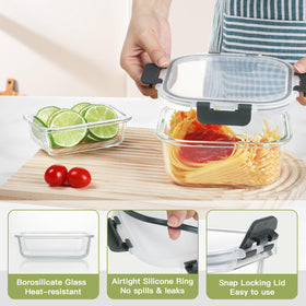 Bayzz glass container with airtight lid showing leak protection for on-the-go meals.
