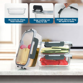 Bayzz glass storage lids with airtight seals for freshness and spill prevention.
