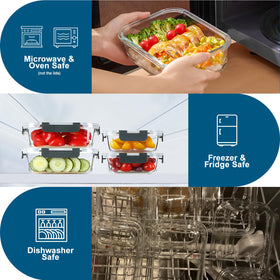 Bayzz rectangular borosilicate glass containers for freezer and reheating convenience.