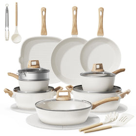 Bazova 24-piece pots and pans set with nonstick surface for easy food release and quick cleanup.
