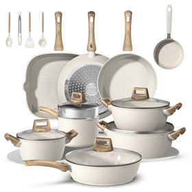 Bazova 25-piece frying pan with titanium-reinforced nonstick for easy egg release.