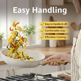 Bazova tempered glass lids help monitor cooking while locking in moisture.