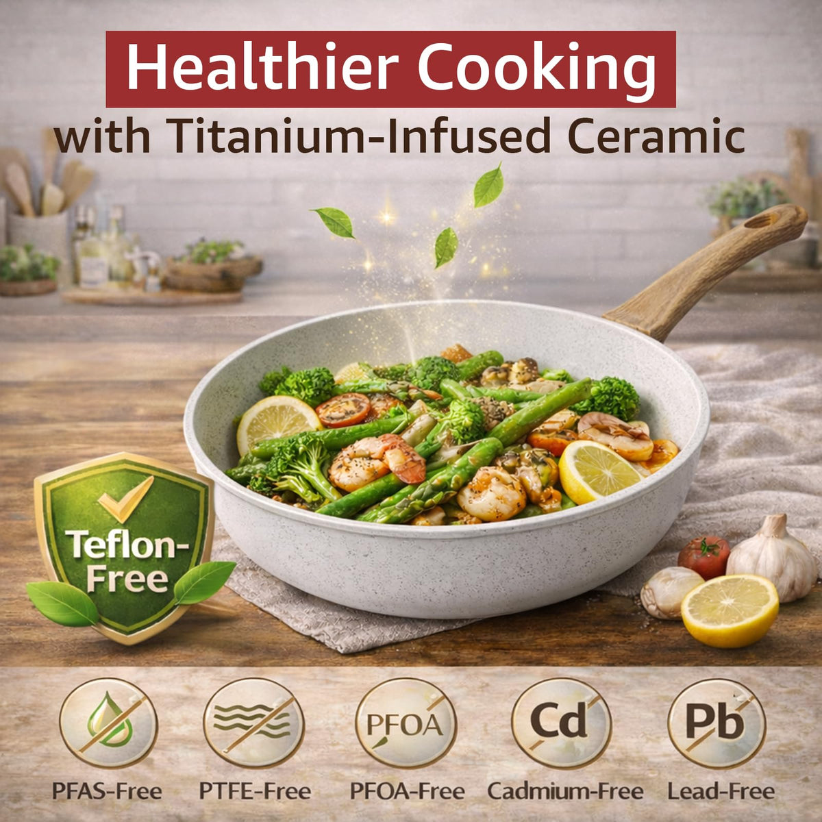 Bazova PFAS-free ceramic surface for safer everyday cooking sessions.