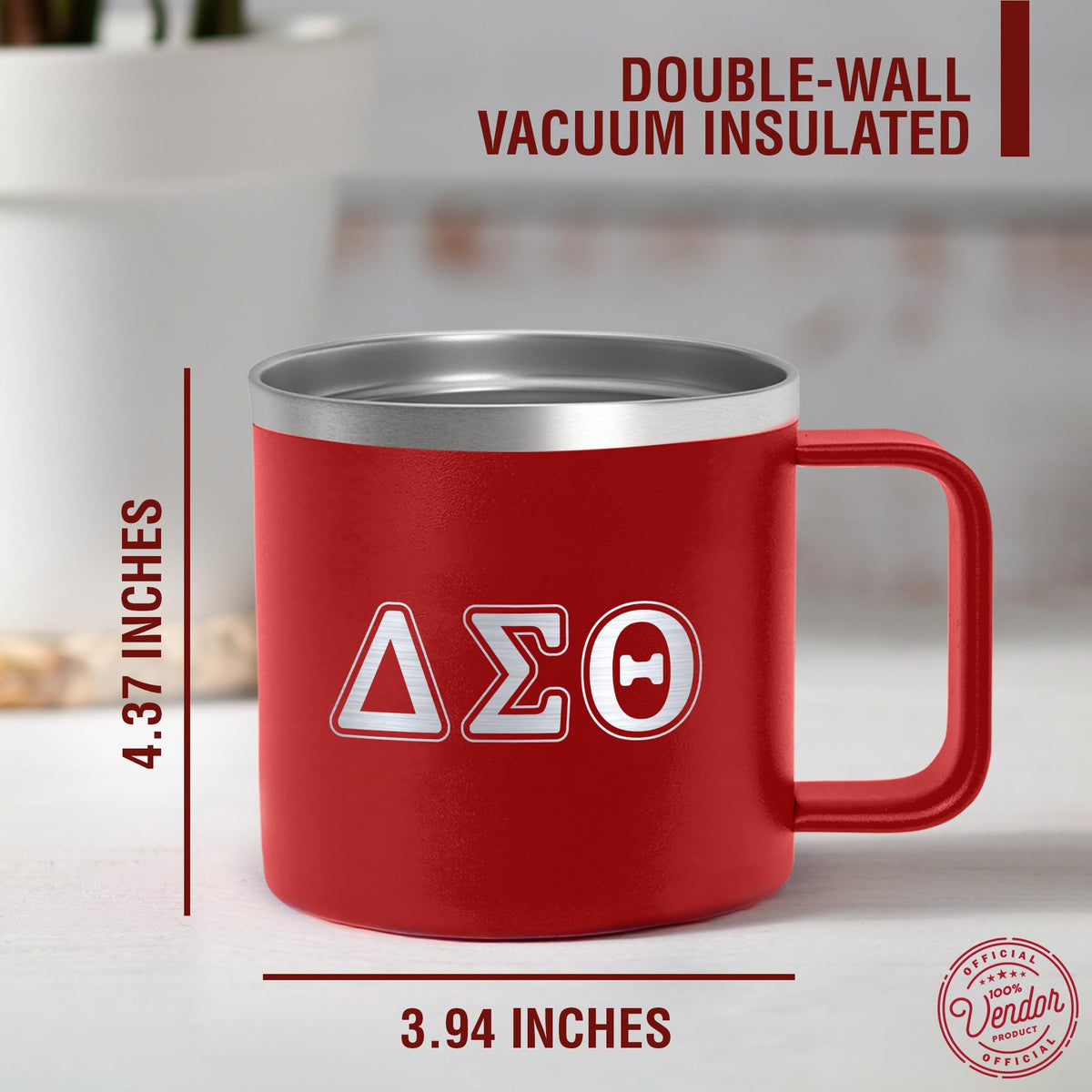 BBGreek mug doubles as temperature retention for hot and cold drinks.