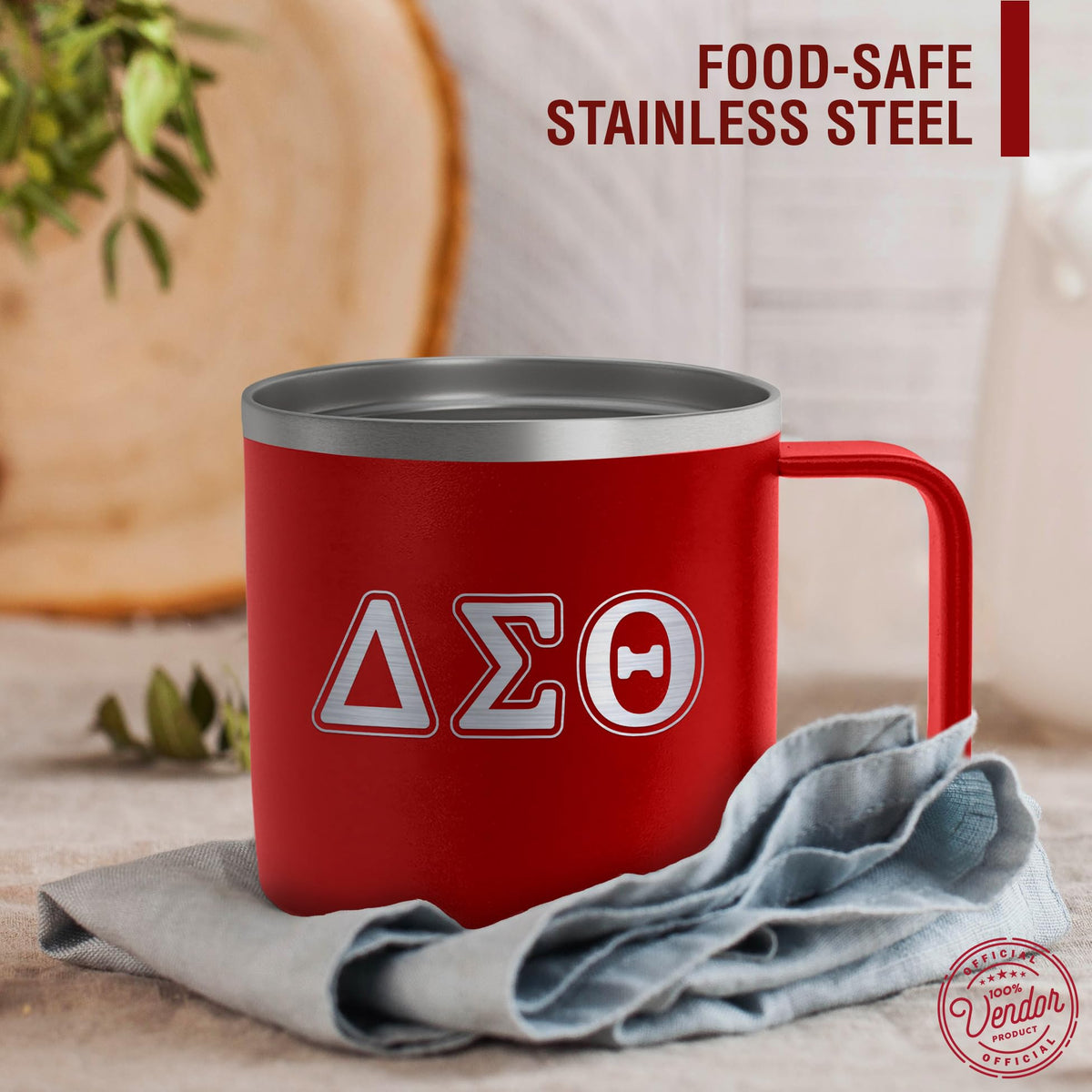 BBGreek mug features a sliding lid to minimize spills and splashes.