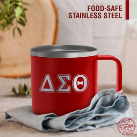 BBGreek mug features a sliding lid to minimize spills and splashes.