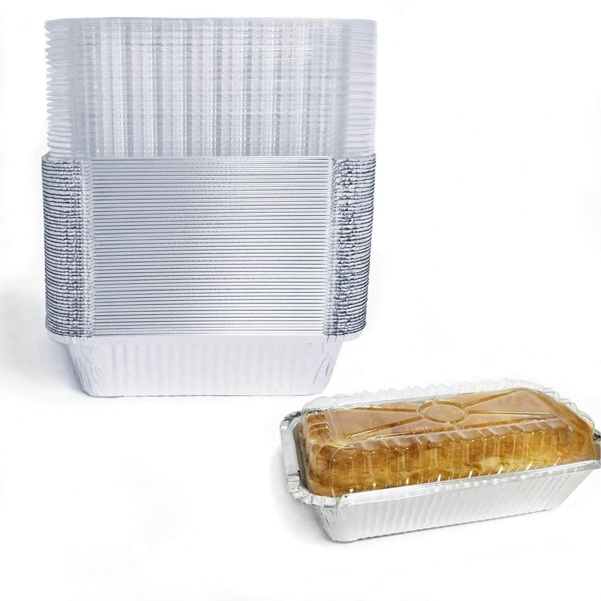BBQMFG disposable loaf pan with lid 8in, ready for bake and transport.