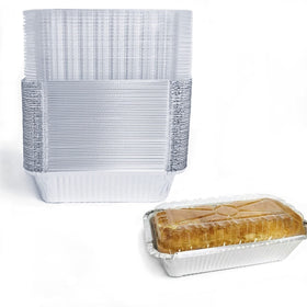 BBQMFG disposable loaf pan with lid 8in, ready for bake and transport.