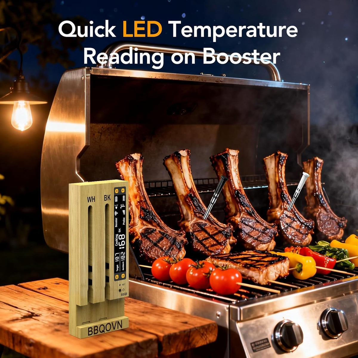 BBQOVN seven sensors reveal meat depth and ambient temperature.