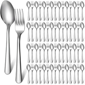 BBTO 100-piece flatware set with dinner forks and spoons for family meals