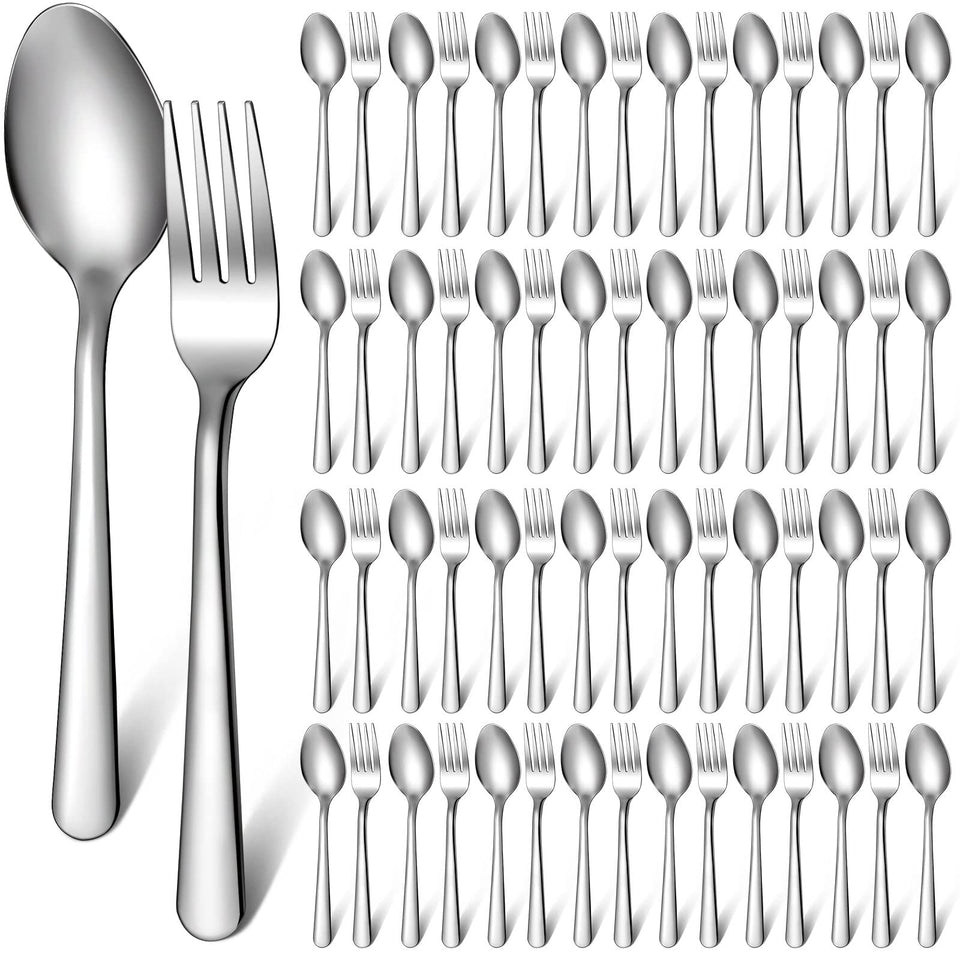 BBTO 100-piece flatware set with dinner forks and spoons for family meals