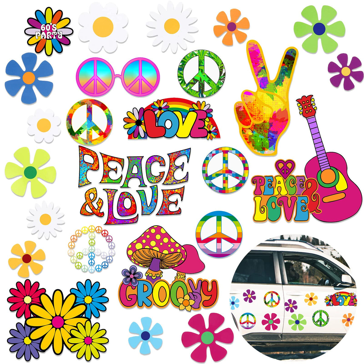 BBTO 60s hippie flower magnet on fridge for notes and decoration