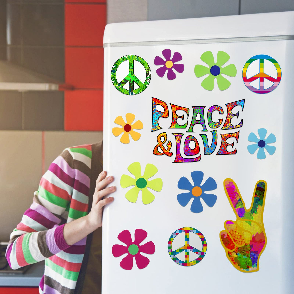 BBTO peace love magnet on fridge brightens kitchen with color